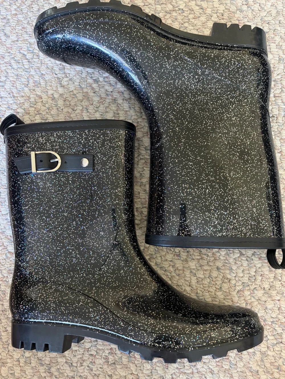 Capelli Black Glitter Rain Boots! Multi-Color Glitter. Size 11.